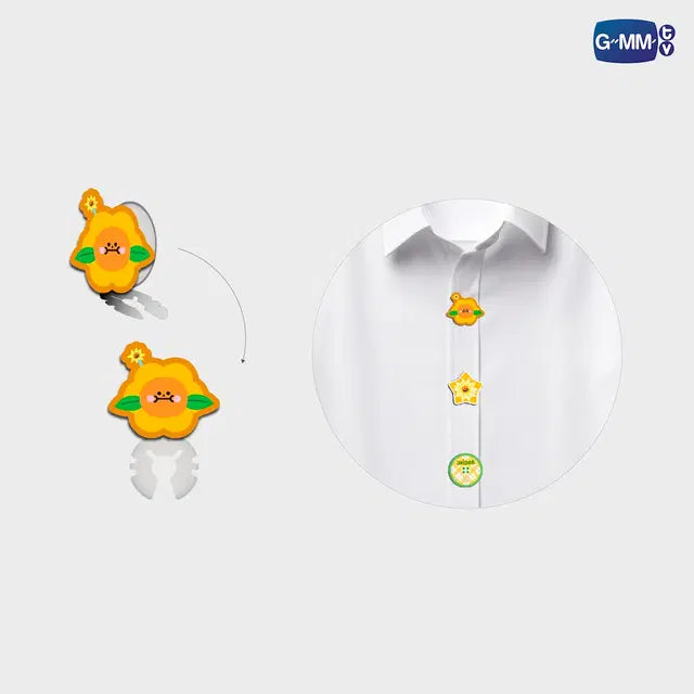Jaidee button cover set attached to shirt buttons official GMMTV character accessory styling example