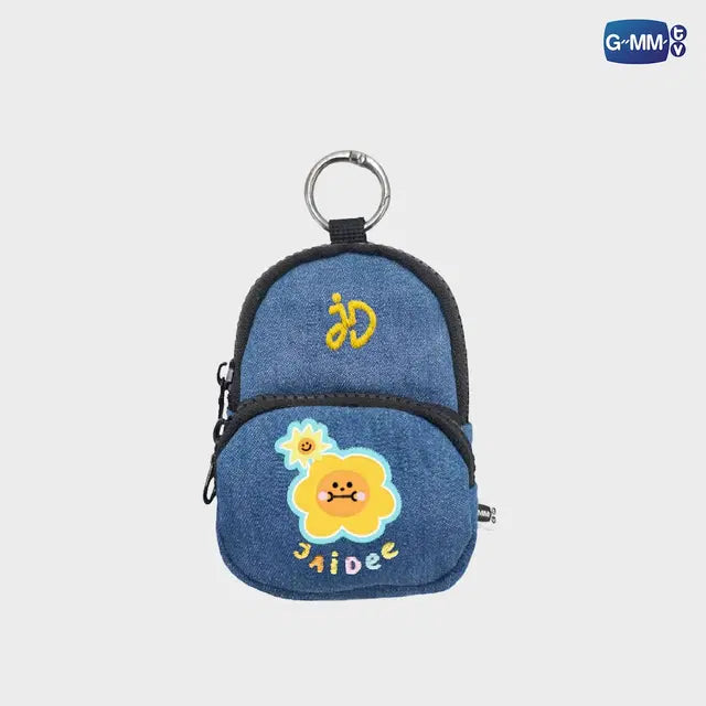 JAIDEE mini backpack charm official GMMTV merchandise denim mini bag keychain accessory with embroidered character details