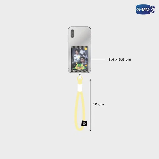 JAIDEE Phone Strap attached to smartphone case with size details official GMMTV accessory featuring JoongDunk photo patch