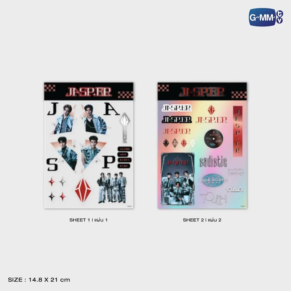 JASP.ER sticker set RISER Concert The First Rise with size details 14.8 x 21 cm sheets holographic and frosted stickers official merchandise