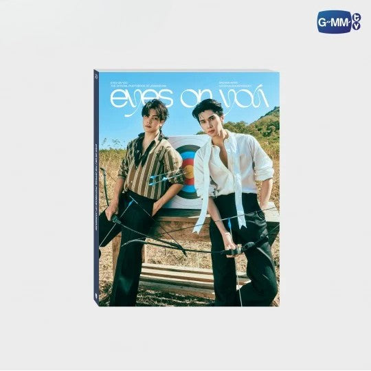 Cover of EYES ON YOU: The Official Photobook of JoongDunk featuring Joong Archen and Dunk Natachai.
