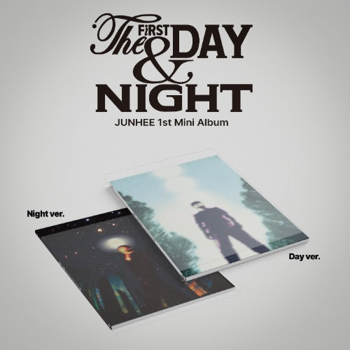Front cover of Junhee 1st Mini Album [The First Day & Night] Day Version and Night Version.
