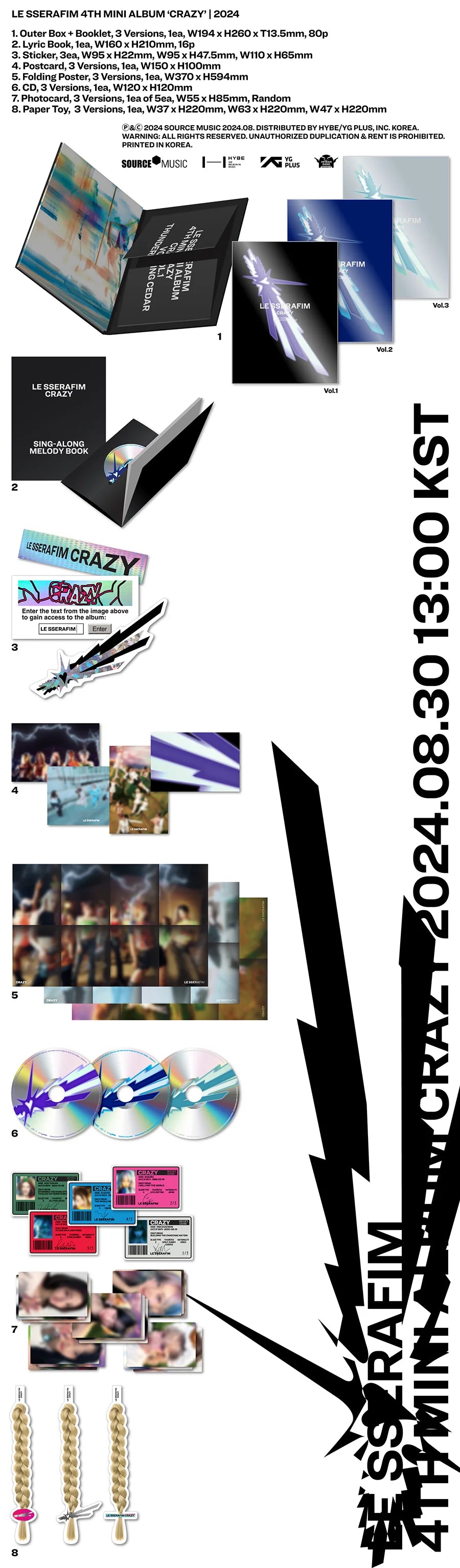 LE SSERAFIM CRAZY album contents including booklet CD photocards stickers and poster