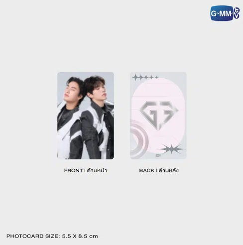 Preview of the official GeminiFourth photocard included with the Look Khunnoo acrylic clip stand, shown in full design detail.