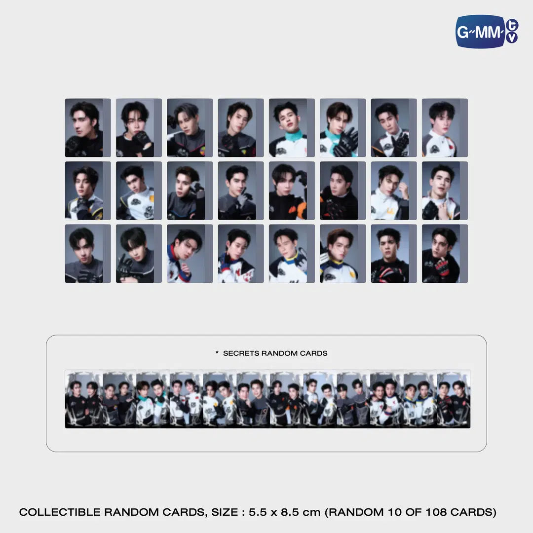 LOVE OUT LOUD FAN FEST 2026 HEART RACE collectible random photocard collection showing possible card designs featuring EarthMix BounPrem PondPhuwin JoongDunk GeminiFourth and more official GMMTV merchandise