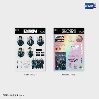 LYKN sticker set RISER Concert The First Rise with size details 14.8 x 21 cm sheets holographic and frosted stickers official merchandise