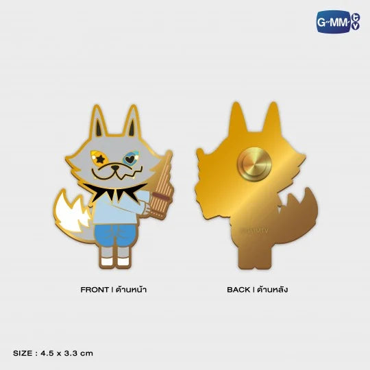 LYKYOU character metal pin front and back view with size dimensions