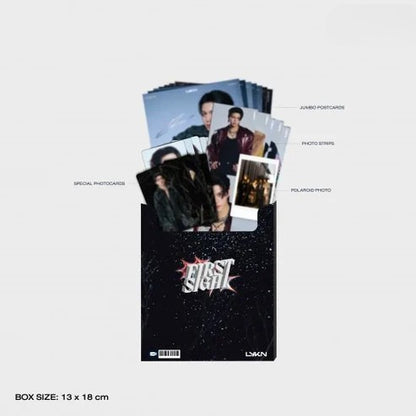 Inside view of LYKN First Sight Photocard Set showing organized contents.