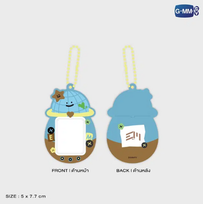Front and back views of the MR.SATURNWORLD GMMTV mini PVC card holder with size dimensions, suitable for cards or photocards.