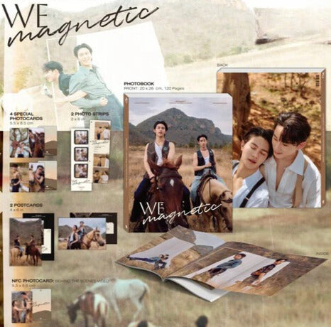 Complete display of WilliamEst WE MAGNETIC photobook boxset with all contents shown.