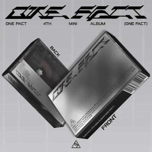 ONE PACT 4th Mini Album [ONE FACT] Platform Version showing front and back of album pack, official K-pop merchandise including outbox, selfie photocards, behind photocards, and QR card.