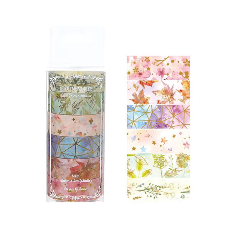 Individual roll of plant and flower print washi tape, featuring colourful botanical or floral designs, ideal for scrapbooking, journaling, gift wrapping, and DIY crafts.