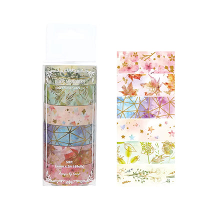 Individual roll of plant and flower print washi tape, featuring colourful botanical or floral designs, ideal for scrapbooking, journaling, gift wrapping, and DIY crafts.