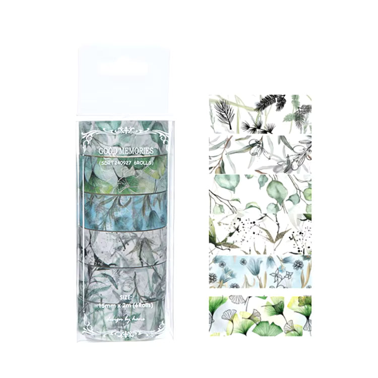 Individual roll of plant and flower print washi tape, featuring colourful botanical or floral designs, ideal for scrapbooking, journaling, gift wrapping, and DIY crafts.