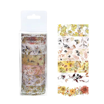 Individual roll of plant and flower print washi tape, featuring colourful botanical or floral designs, ideal for scrapbooking, journaling, gift wrapping, and DIY crafts.