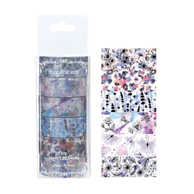 Individual roll of plant and flower print washi tape, featuring colourful botanical or floral designs, ideal for scrapbooking, journaling, gift wrapping, and DIY crafts.