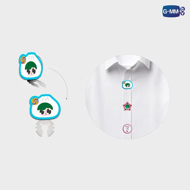Paody button cover set attached to shirt buttons official GMMTV character accessory styling example