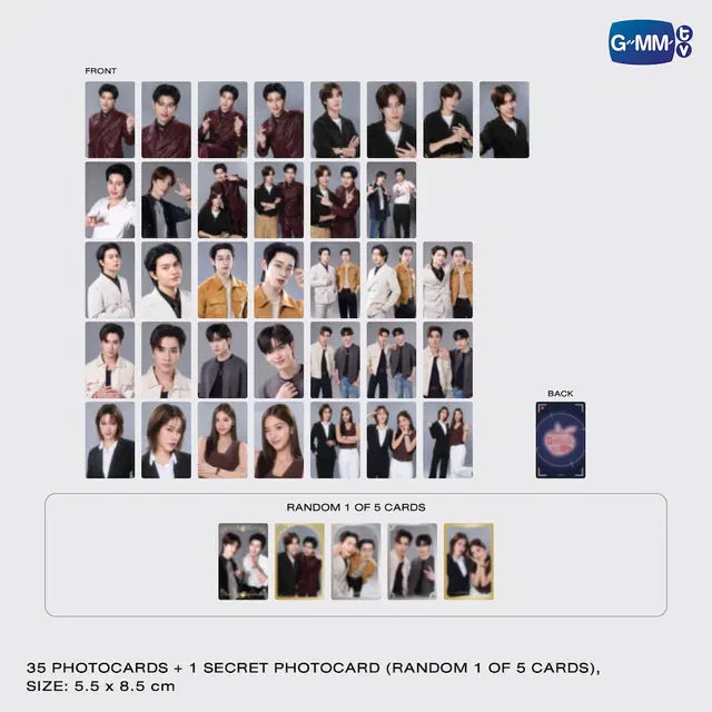 Peach and Me photocard set preview featuring 35 collectible cards and 1 random bonus card official GMMTV merchandise