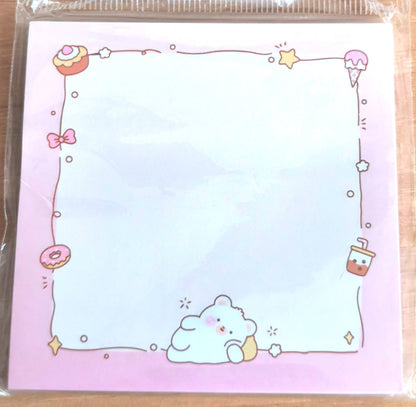 Cute Sticky Notes 3x3 memo pad with strong self-adhesive, colourful and fun stationery for office, school, home, or gifting.