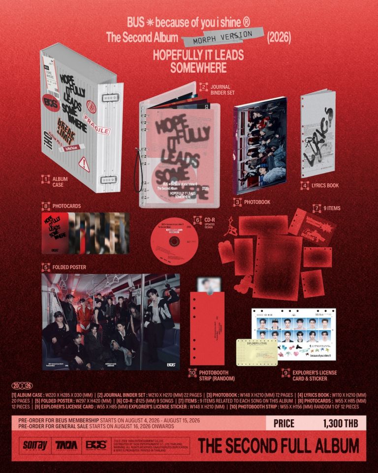 BUS BECAUSE OF YOU I SHINE HOPEFULLY IT LEADS SOMEWHERE MORPH Version album preview with red packaging photobook photocards poster CD and official T Pop album inclusions