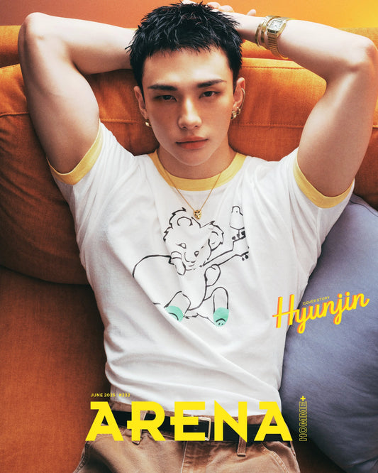 STRAY KIDS Hyunjin on the cover of Arena Homme Magazine June 2025 Issue, Cover C, official Korean magazine with 3 different cover variations (A, B, C), featuring Stray Kids member Hyunjin.