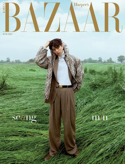 STRAY KIDS SEUNGMIN on the cover of Bazaar Magazine June 2025 Issue, Cover B, official Korean magazine with 3 different cover variations (A, B, C), featuring Stray Kids member Seungmin.
