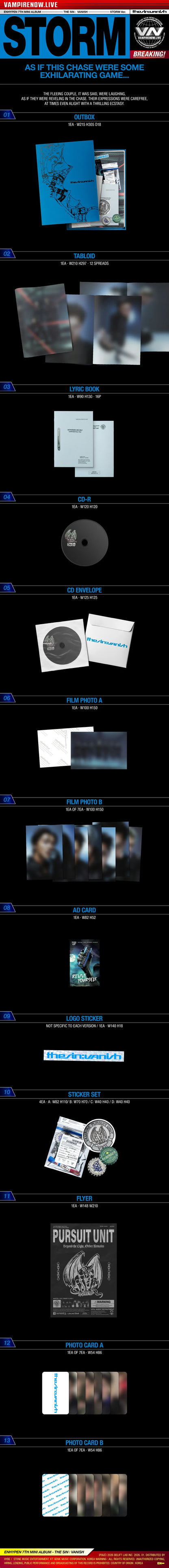 ENHYPEN THE SIN: VANISH Storm Ver. album contents CD, photobook, photocards, stickers, POB
