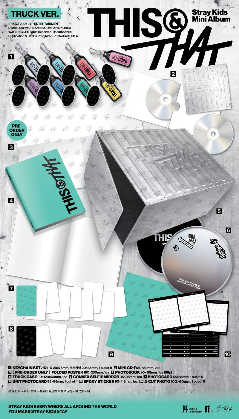 Stray Kids THIS and THAT TRUCK Ver contents preview truck case photobook mini CDs keychain photocards convex mirror