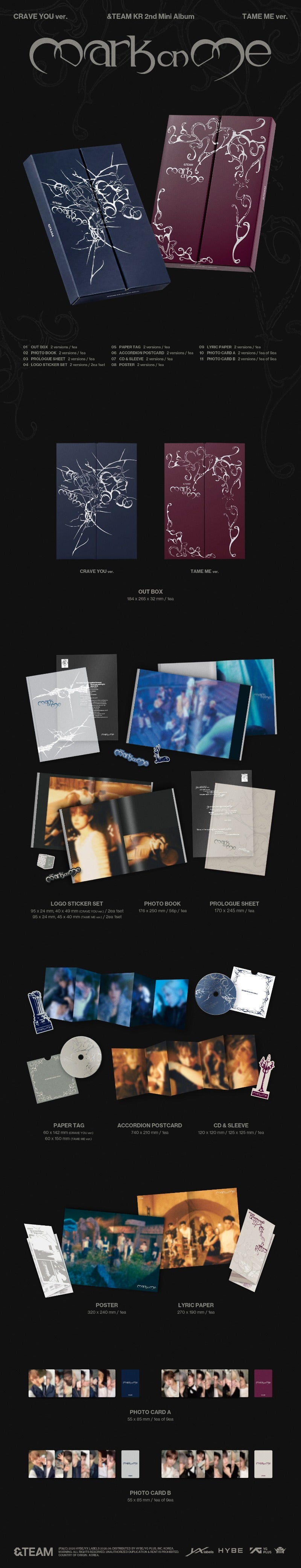 ANDTEAM Mark on Me album contents preview featuring photobook poster postcards CD logo stickers paper tag lyric paper and random photocards