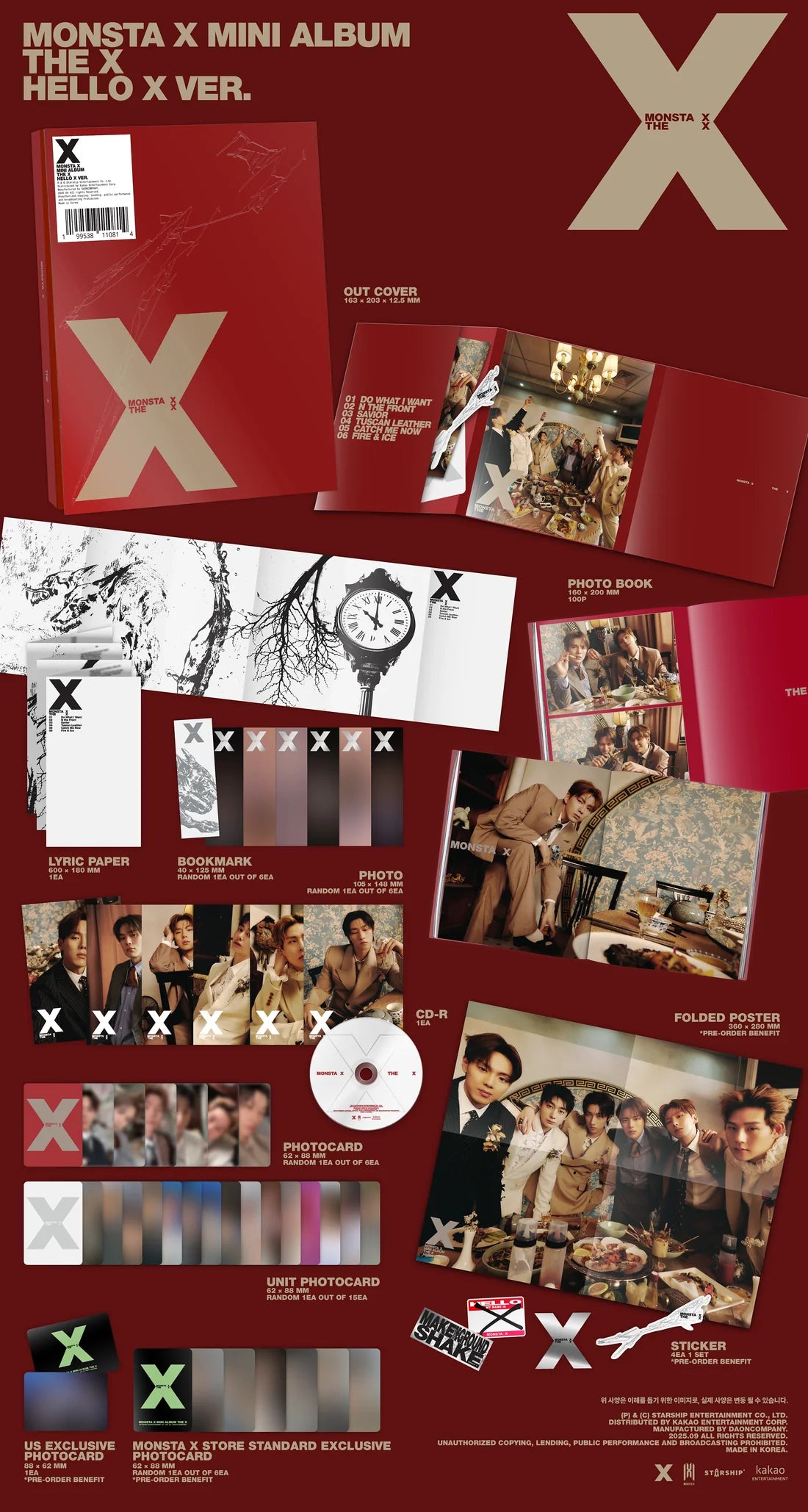 MONSTA X 13th Mini Album [THE X] (UNKNOWN X Ver. / UNDERDOG Ver. / HELLO X Ver. / XX Ver.).