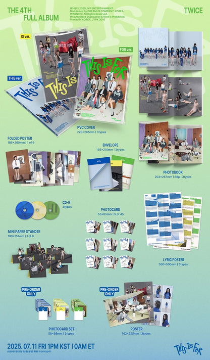 TWICE This Is For album contents with photobook CD and photocards.
