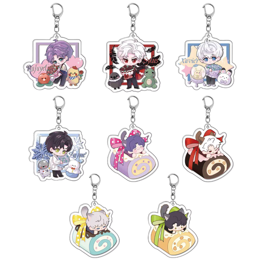 Love and Deepspace Cute Acrylic Keyrings – Xavier, Zayne, Rafayel, Sylus