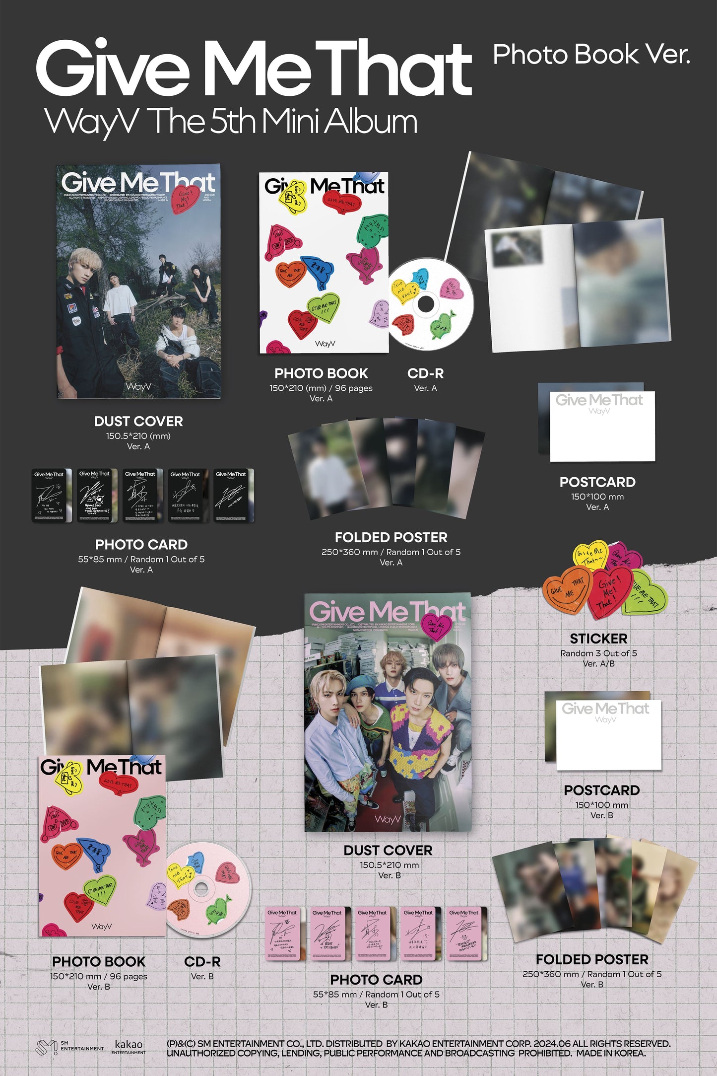 WayV Give Me That album contents – photobook, CD, photocards, poster, postcard and stickers.