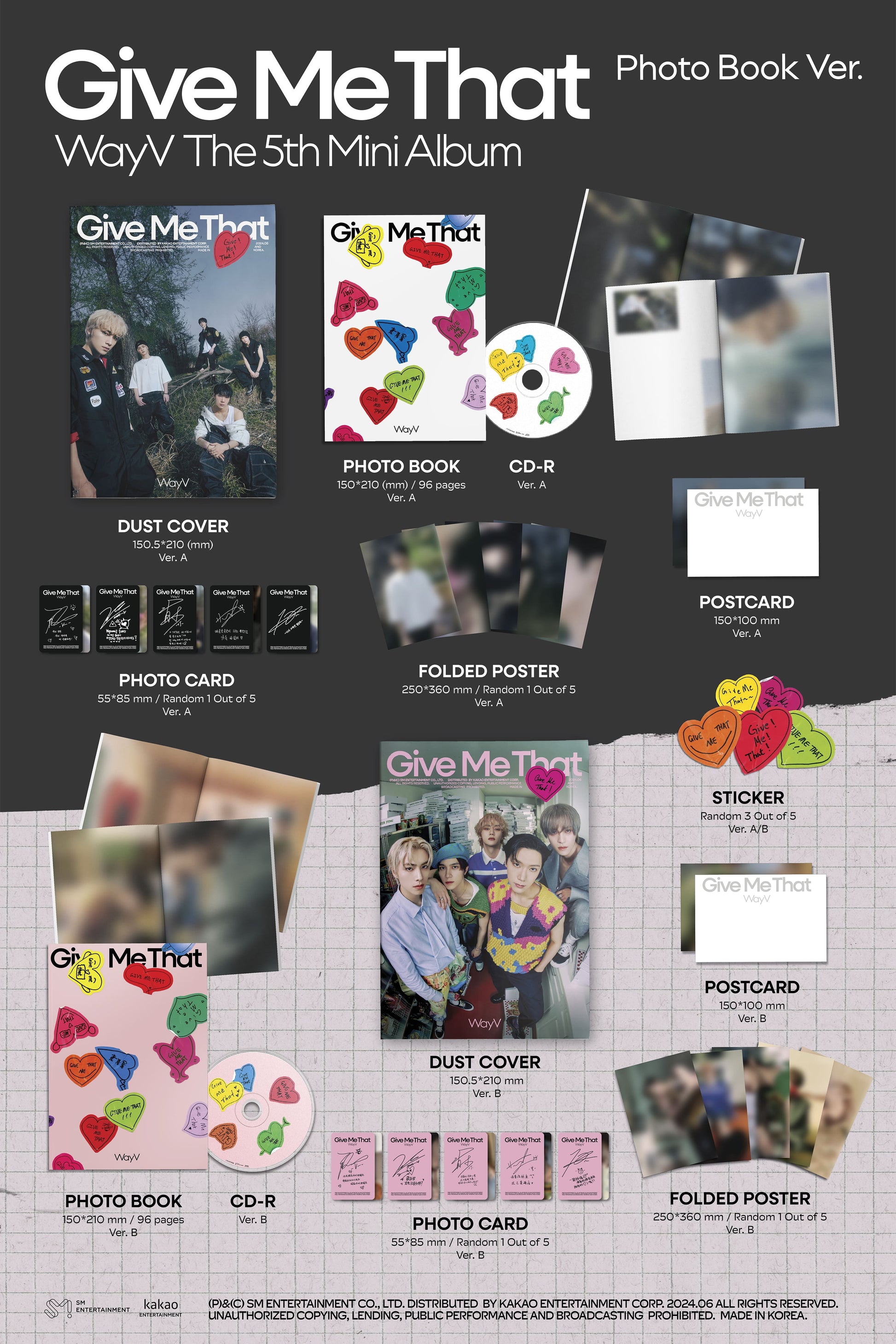 WayV Give Me That album contents – photobook, CD, photocards, poster, postcard and stickers.