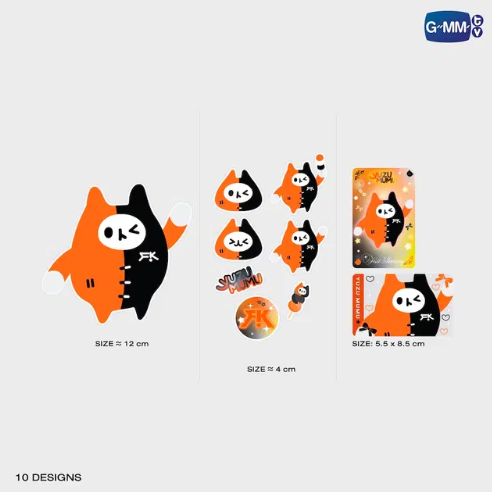 Preview of the Yuzu Mumu GMMTV Sticker Set contents, displaying all 10 sticker designs in various sizes featuring the Yuzu Mumu character.