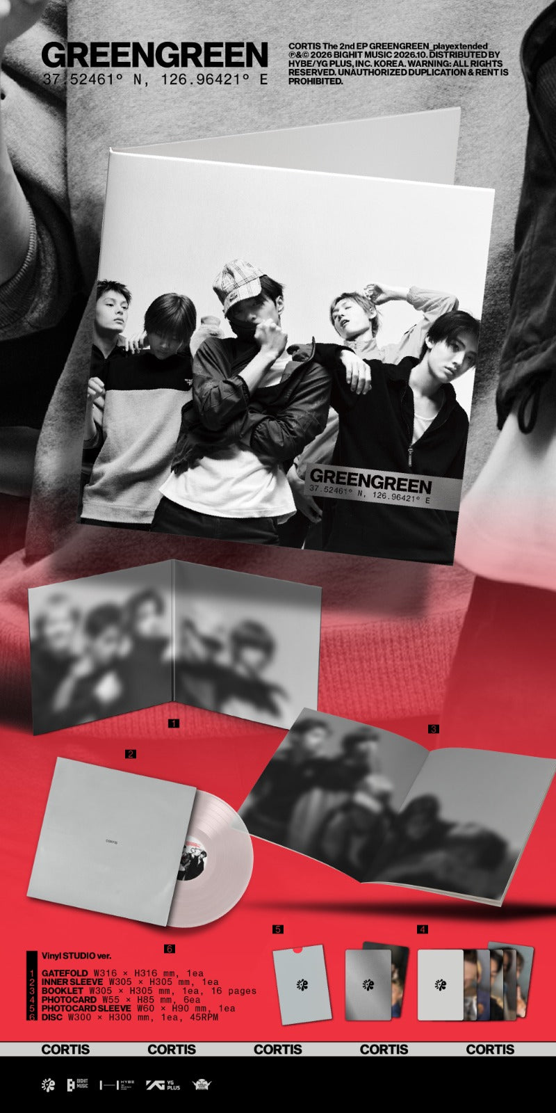 CORTIS GREENGREEN playextended Vinyl STREET Ver contents preview featuring vinyl record booklet photocard set and album inclusions