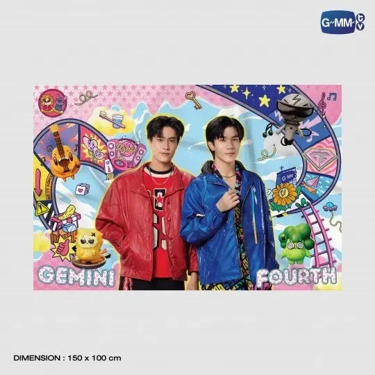 GEMINIFOURTH Blanket front design with size dimensions 150 x 100 cm official GMMTV merchandise featuring Gemini and Fourth