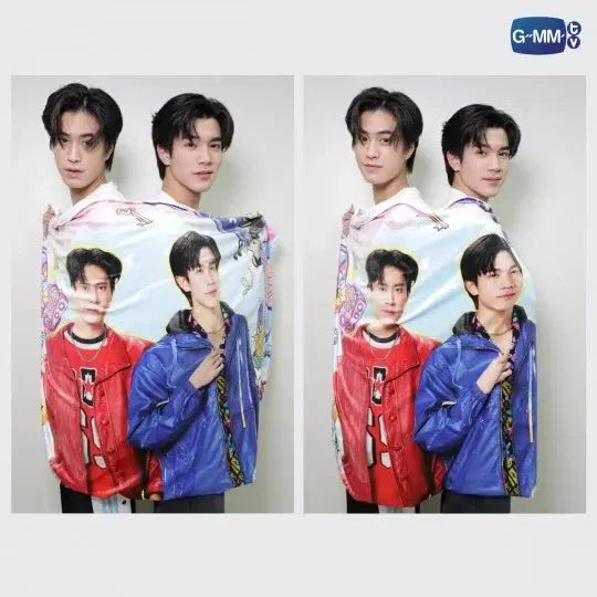 Gemini and Fourth holding GEMINIFOURTH Blanket promotional image for MY TURN CONCERT official GMMTV merchandise