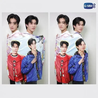 Gemini and Fourth holding GEMINIFOURTH Blanket promotional image for MY TURN CONCERT official GMMTV merchandise